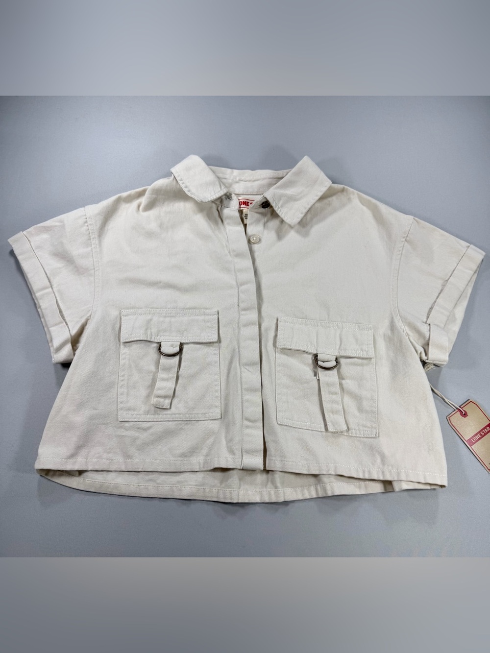 Lone Star Cream Cropped Utility Shirt Jacket M NWT Cotton Safari Shacket
